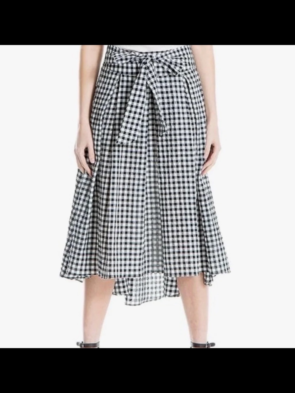 Max Studio Black & White Gingham Midi Skirt with Front Tie